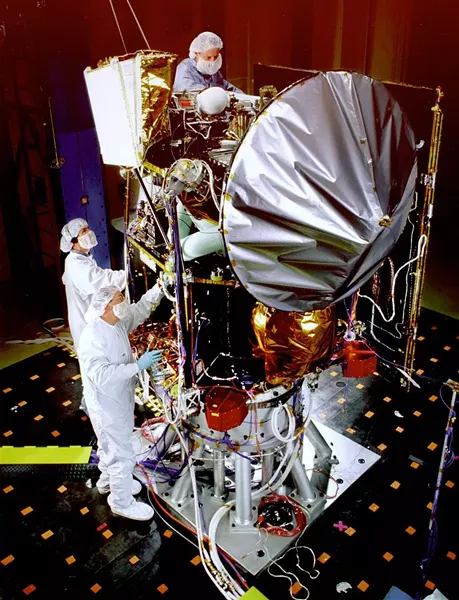 Mars Climate Orbiter during acoustic tests to simulate launch conditions. The spacecraft was lost on Sept. 23, 1999, due to a conversion error. - NASA