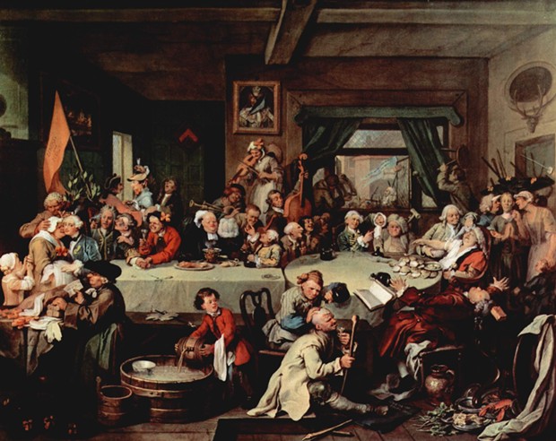 One of William Hogarth’s “Humours of an Election” satirical paintings of 1755 shows a “Give us our Eleven Days” banner (on floor) protesting against the 1752 switch to the Gregorian calendar. - THE YORCK PROJECT, PUBLIC DOMAIN