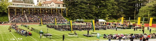 Redwood Bowl had a packed house for the 8:30 a.m. Arts, Humanities & Social Sciences Commencement at Humboldt State University on Saturday, May 16 (multiple-image stitched panorama). - MARK LARSON