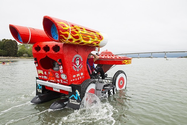 The Hot Roddenberrys head for the Samoa Bridge on Humboldt Bay during the second day of the 2015 Kinetic Grand Championship. - MARK MCKENNA