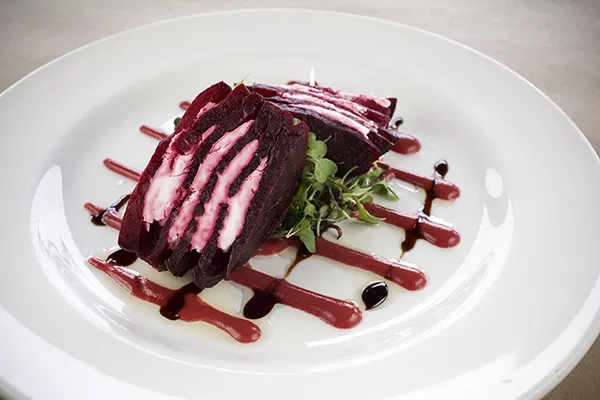 The roasted beet tower at Moonstone Grill. - PHOTO BY ROCKY ARROYO