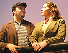 Tristin Roberts and Laura Hathaway play Jim Farrel and Kate McGowan, two Third-Class passengers from Ireland on the ill-fated Titanic, in the Humboldt Light Opera Company production of Titanic: A New Musical.  Photo courtesy of HLOC.