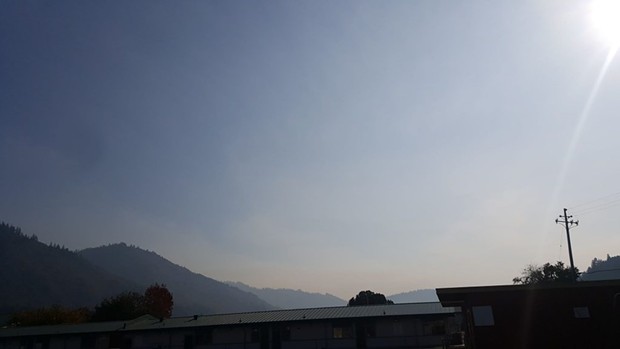 Smoke from the Signboard Fire rising over Hoopa. - COURTESY OF WES CRAWFORD