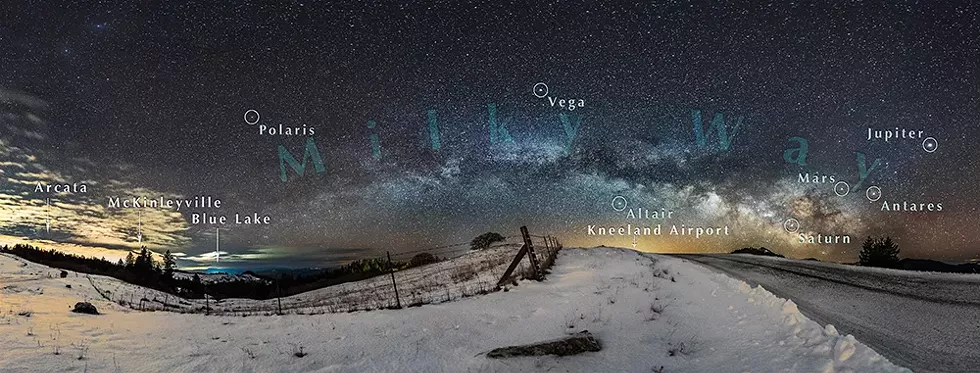 Annotated snowy pre-dawn scene was just outside of Kneeland. at 5 a.m. on Feb. 21, 2018. - PHOTO B Y DAVID WILSON