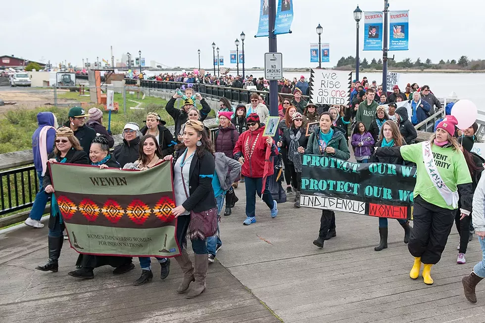 A group of Native women near the front of the 2017 march. - PHOTO BY MARK MCKENNA