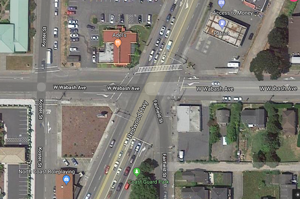 The intersection of Wabash Avenue, U.S. Highway 101 and Fairfield Street. - GOOGLE MAPS