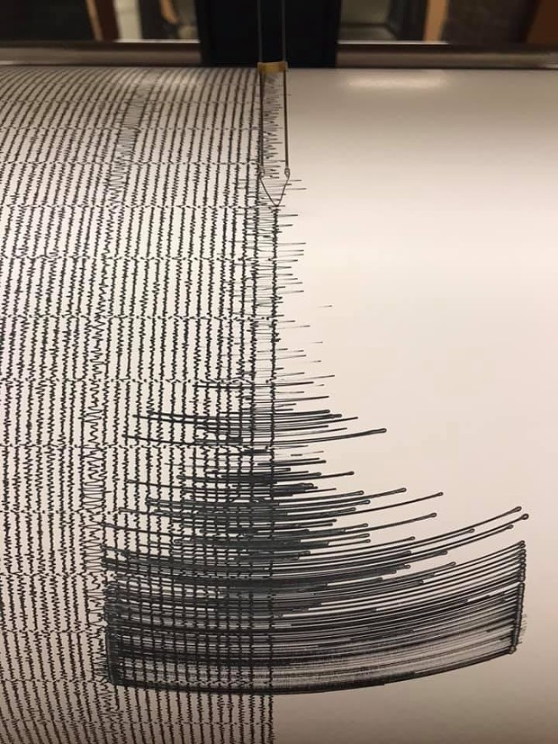 The seismograph at Humboldt State University recording of the quake. - REDWOOD COAST TSUNAMI WORK GROUP