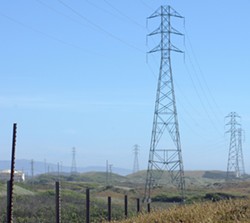 Transmission lines like these carry power into Humboldt County along state routes 36 and 299. - MAIA CHELI