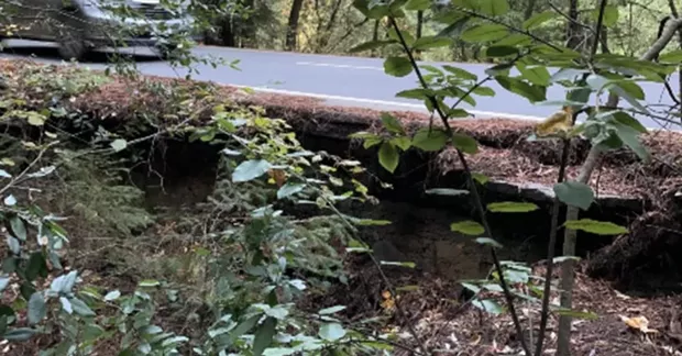 A culvert area in Whitmore Grove west of Redway is failing and undercutting the asphalt. - PHOTO PROVIDED BY ESTELLE FENNELL