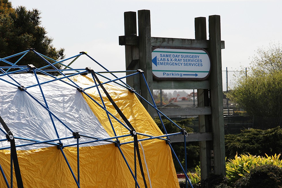 Mad River Community Hospital set up this surge tent last week as a part of a drill training for what to do if need exceeds hospital capacity during a COVID-19 outbreak. - SUBMITTED