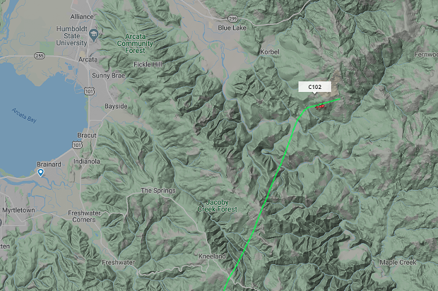 Copter 102 went off the radar in this area which indicates they had dropped into a valley and were likely close to those needing help. - SCREENSHOT OF FLIGHTRADAR