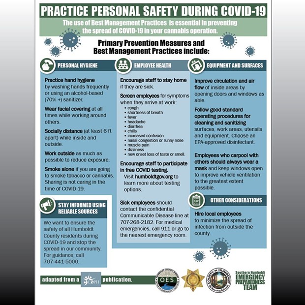 Updated information on how to practice personal safety in preventing the spread of COVID for cannabis operations. - HUMBOLDT COUNTY JOINT INFORMATION CENTER