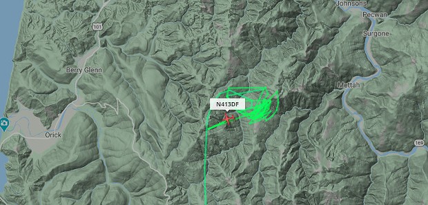 Air attack circling over the Johnson Fire at about 1:30 p.m. - SCREENSHOT FROM FLIGHTRADAR
