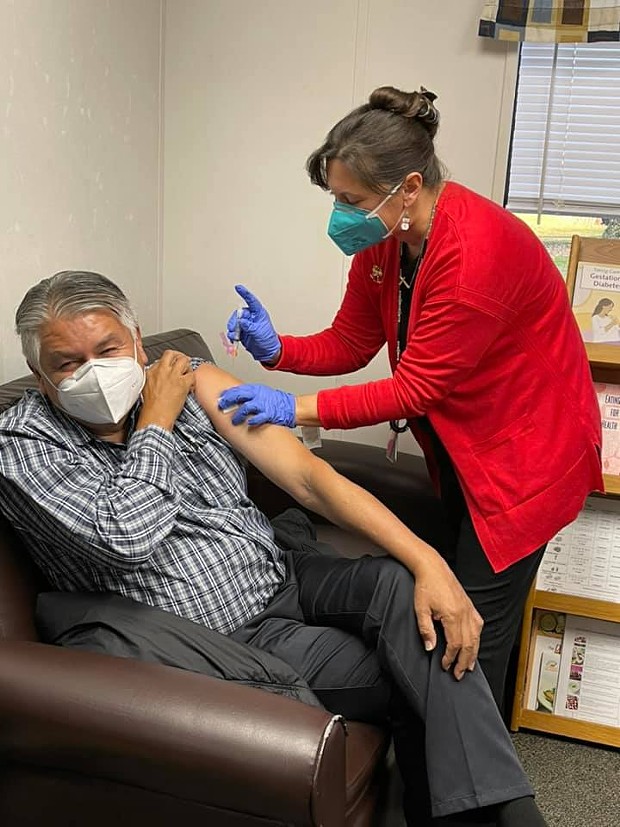 K'ima:w Medical Center CEO Dr. Emmett Chase was the first to receive the Moderna vaccine in Hoopa on Dec. 23, 2020. - HOOPA VALLEY TRIBE