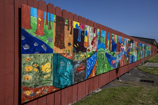 A 72-foot-long mural created by local elementary students as part of the project. - PHOTO BY MARK LARSON