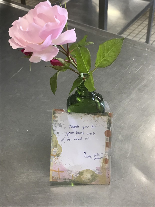 In addition to letters, some students at Sellers Elementary School in Glendora leave gifts like this flower for the district’s cafeteria staff when they pick up their free meals. - PHOTO COURTESY OF GLENDORA UNIFIED SCHOOL DISTRICT