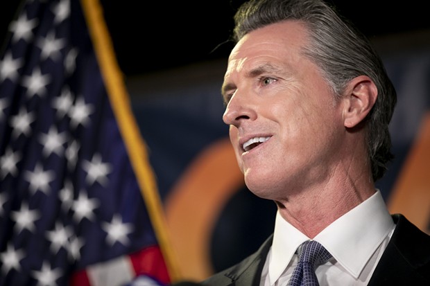 Gov. Gavin Newsom gives a speech following his projected victory in the recall election at the California Democratic Party headquarters in Sacramento on Sept. 14, 2021. - ANNE WERNIKOFF, CALMATTERS