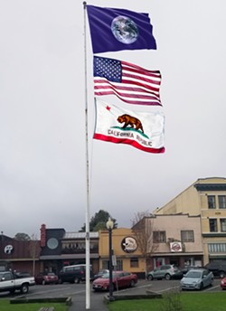 The plaza flags as Put the Earth on Top proponents would like to see them fly. - PHOTO ILLUSTRATION/SUBMITTED