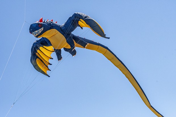 This large inflatable dragon kite was flown east of the Samoa Bridge  by Darril Dela Torre, of Berkeley, a kite-flying enthusiast and member of the American Kiteflyers Association. - PHOTO BY MARK LARSON