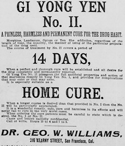 A newspaper advertisement promises a "home cure" for addiction. - CALIFORNIA STATE ARCHIVES
