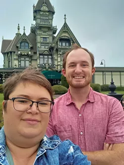 Ildika Shetalia takes a selfie with Ryan Knight in front of the Carson Mansion. - SUBMITTED