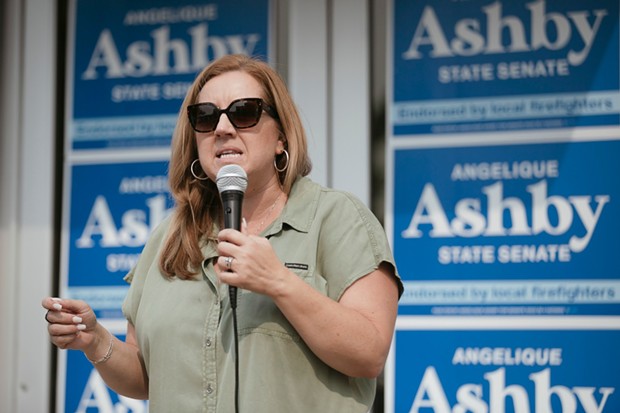 Sacramento city councilwoman and Democratic State Senate candidate Angelique Ashby talks to supporters at a campaign event in Sacramento on Sept. 10, 2022. - PHOTO BY RAHUL LAL, CALMATTERS