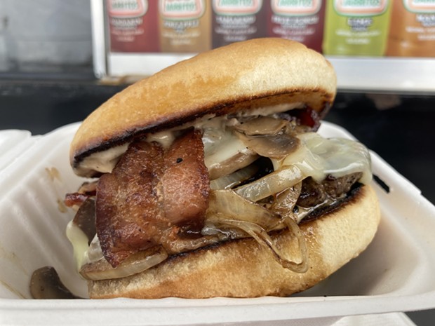 The Smokehouse Burger from the Humboldt Bay Burgers truck. - PHOTO BY JENNIFER FUMIKO CAHILL