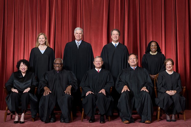 The Supreme Court as composed June 30, 2022, to present: Front row, from left: Associate Justice Sonia Sotomayor, Associate Justice Clarence Thomas, Chief Justice John G. Roberts, Jr., Associate Justice Samuel A. Alito, Jr. and Associate Justice Elena Kagan. Back row, from left: Associate Justice Amy Coney Barrett, Associate Justice Neil M. Gorsuch, Associate Justice Brett M. Kavanaugh, and Associate Justice Ketanji Brown Jackson. - FRED SCHILLING, COLLECTION OF THE SUPREME COURT OF THE UNITED STATES