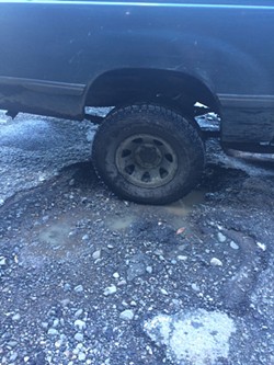 Dr. Richard Scheinman. who lives on Lighthouse Road in Petrolia, sent us a picture of the pothole he bumps over on his way to treat patients. He sent Supervisor Rex Bohn a bill for the front end repairs made to his truck and has not heard back, he reports. - RICHARD SCHEINMAN