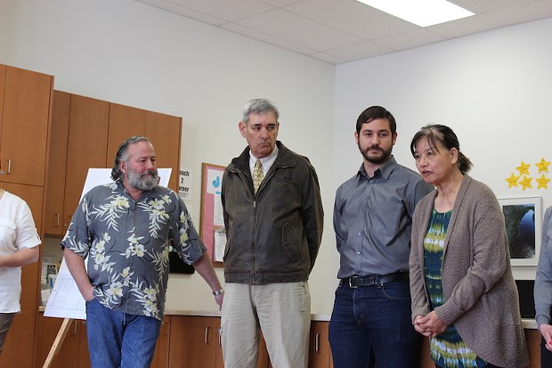HumCPR founder Lee Ulansey, Eureka Mayor Frank Jager, HumCPR Executive Director Alec Ziegler and Betty Chinn (from left to right) at today's press conference. - THADEUS GREENSON