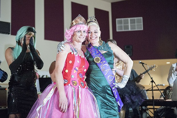 PoiSin Candie, left, celebrates being crowned the 2016 Rutabaga Queen with 2015 Queen Glorya Kiddnetica. - MARK MCKENNA