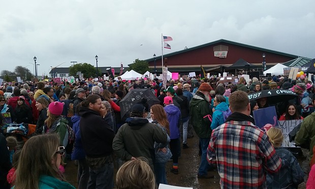 A large crowd at Fisherman's Plaza. - LINDA STANSBERRY