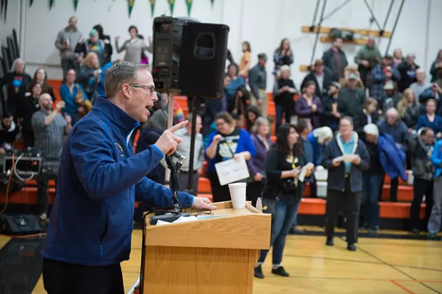 Huffman pledges to fight at his town hall in Arcata on Thursday. - BEAU SAUNDERS