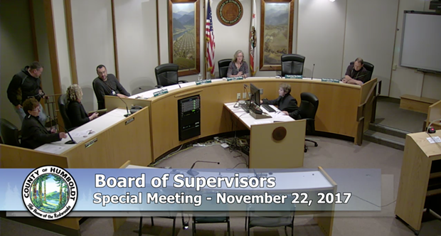 First District Supervisor Rex Bohn declines to take his seat as the Humboldt County Board of Supervisors convenes its Nov. 22 closed session meeting to discuss the fate of Public Defender David Marcus.