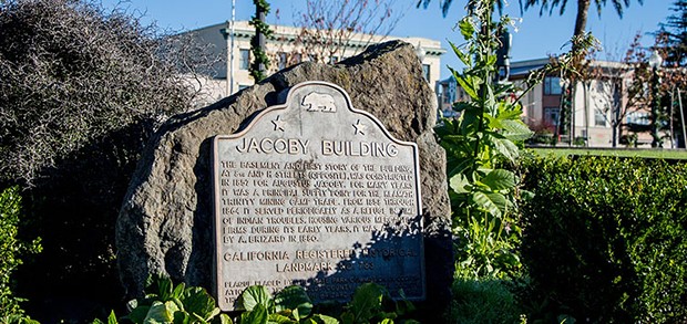 The Jacoby Building plaque. - FILE