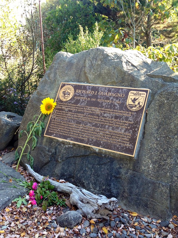 Flowers placed at the Richard J. Guadagno Headquarters and Visitor Center, Humboldt Bay National Wildlife Refuge, Sept. 11, 2014. - FILE PHOTO
