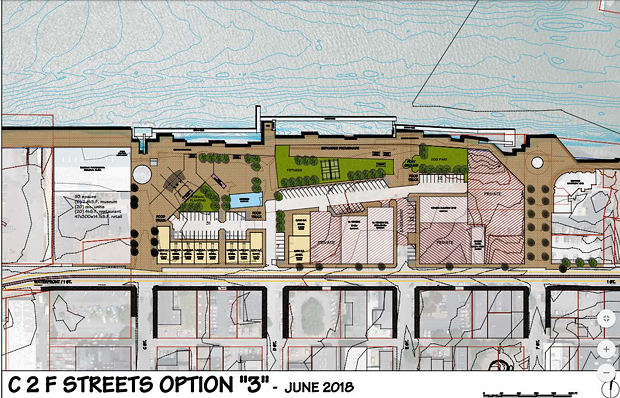 A mock up of the waterfront development option selected by the council. - CITY STAFF