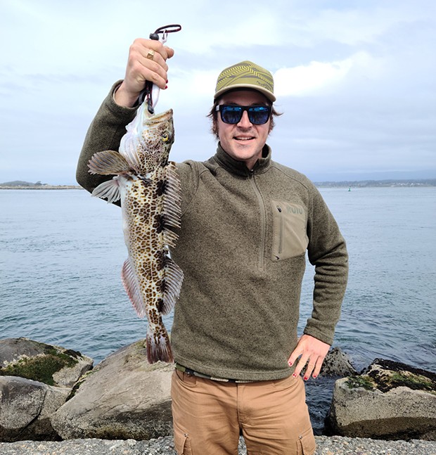 Nick Cutler, of Arcata, landed a nice lingcod Saturday while fishing off the south jetty.