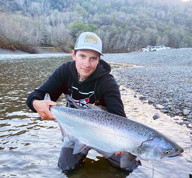 Brooking resident Michael McGahan landed this bright Chetco River king salmon last December. With rain in the forecast, the Smith and Chetco should both be full of late fall-run kings.