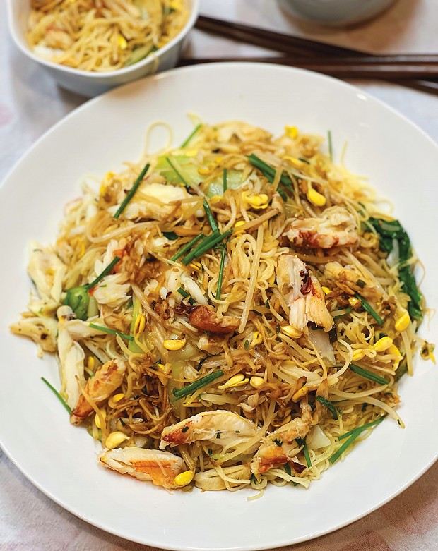High-style lo mein with local Dungeness crab.