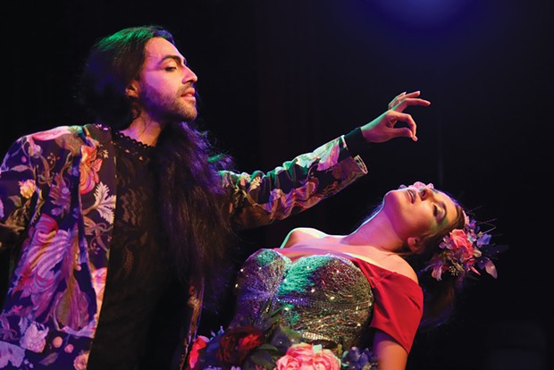 Virgo Marroquin and Isabel Semler as Oberon and Titania in A Midsummer Night's Dream at North Coast Repertory Theatre.