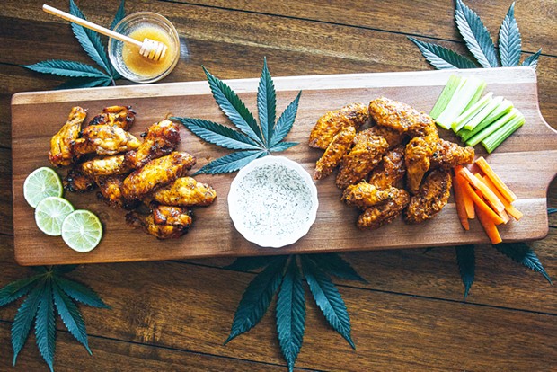 Honey-lime chipotle and Buffalo wings sticky with cannabis-infused sauce.