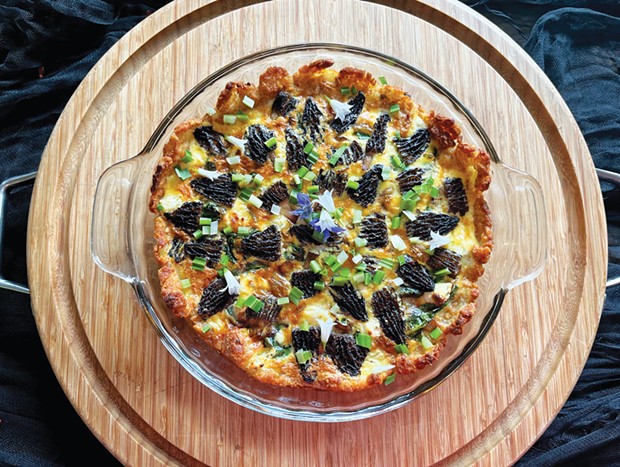Wild mushrooms and domestic Tater Tots join forces for a hearty quiche.