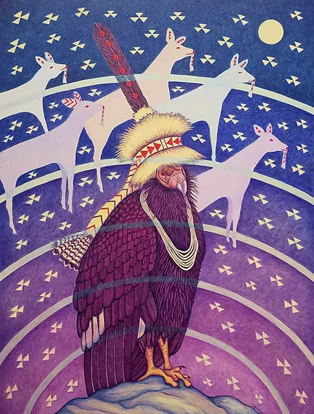 Lyn Risling's acrylic on canvas painting "Peethivthaaneen Pikyaavan (Fix the World Person)," 2019. - PHOTO BY GABRIELLE GOPINATH