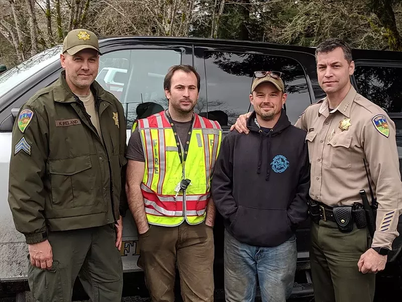 Left to right: Sgt. Kerry Ireland, Abraham Hill, Delbert Chumley and Sheriff William Honsal - HCSO/FACEBOOK.