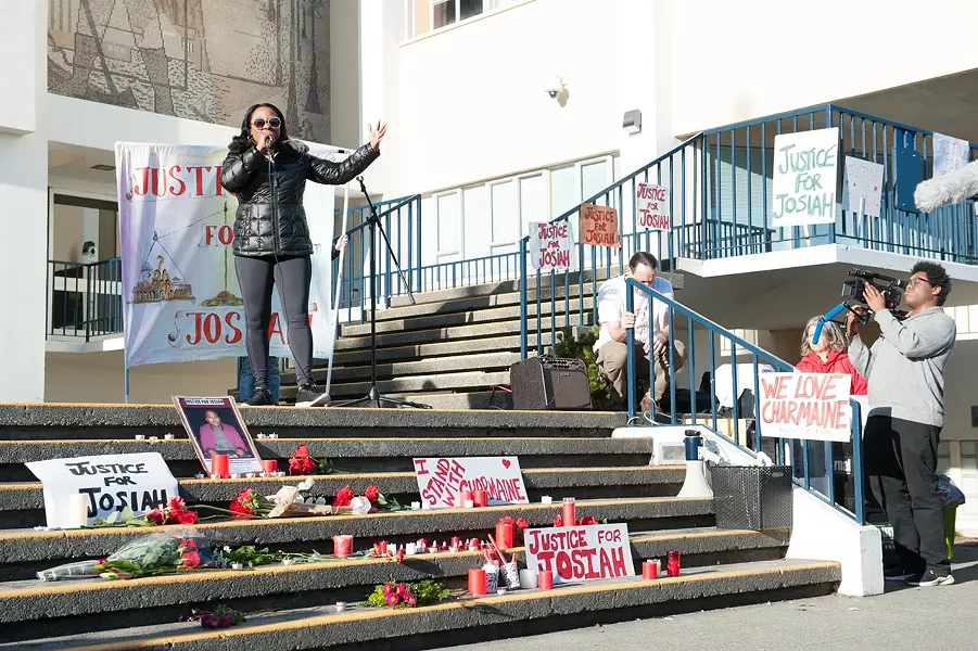 Charmaine Lawson calls on the community to demand justice for her son, Josiah. - PHOTO BY MARK MCKENNA