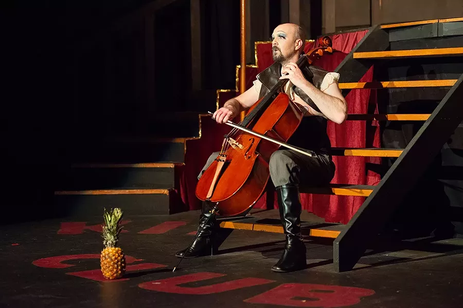 Gary Bowman plays cello as the Emcee. - PHOTO BY MARK MCKENNA