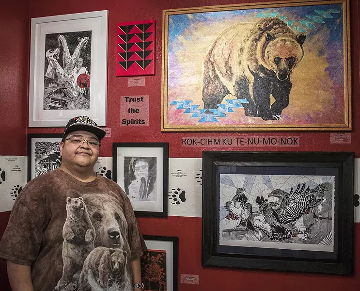 Henry Frank's artwork hangs on five walls in Marin's Museum of the American Indian in Miwok Park. - PHOTO BY T. WILLIAM WALLIN