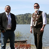 Chah-pekw O’ Ket’-toh (Stone Lagoon) Visitor Center Reopens Yurok Tribal Chair Joseph James stands next to California State Parks North Coast Redwoods District Superintendent&nbsp;Victor Bjelajac as the two celebrate the historic partnership between the Yurok Tribe and California State Parks. Photo by Carly Wipf