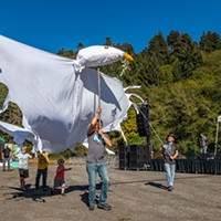 Children assisted the bird puppeteers from Save the Redwoods League as they circled the event grounds.
